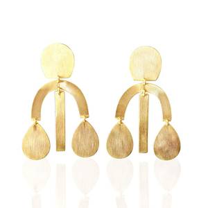 Handmade Indian Brass Chandelier <b>Earrings</b> 18K Gold Plated <b>Long</b> Lightweight Designer Jewelry - Product Image 1