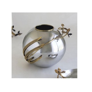 Florero de maceta de color plateado de aluminio con jarrón de forma redonda de calidad Superior para decoración de sala de estar del hogar - Product Image 2