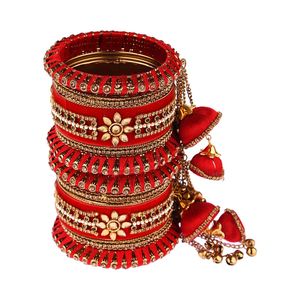 Efulgenz Ensemble de bracelets indiens CZ Crystal Wedding Bridal Silk Thread Velvet Bangle Bracelets Bijoux pour femmes (lot de 10) - Product Image 6