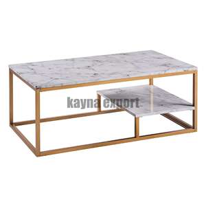Mesa de Centro Moderna para Sala de Estar con Marco de Metal Dorado de Diseño Simple y Tapa de Mármol Móvil - Product Image 4