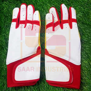 Best Selling High Quality Red And White Color Combination Cabretta Leather Baseball Batting Gloves With Customizable Color Logo - Product Image 1