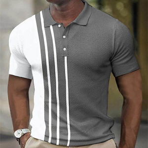 Custom Men's Polo <b>Shirt</b> Short-sleeved 3D Printed Striped Button <b>Waffle</b> T-<b>shirt</b> Custom Logo Summer Short Sleeve Golf Polo T-<b>shirt</b> - Product Image 4