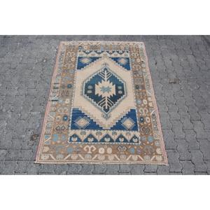 Alfombra Vintage de 3.9x5.6 pies, Alfombra Sólida Azul Turco - Product Image 1