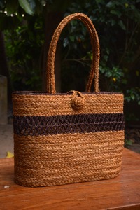Custom Made 100% Natural Banana Fiber Bags Made From Natural Banana Fiber for Resale and for Organic Stores in <b>Black</b> & Orange - Product Image 3