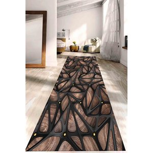 Tapis à effet bois abstrait : effet 3D, accent noir moderne, lavable en machine, tapis doux non tissé - Product Image 4
