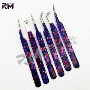 Pinzas de extensión de pestañas de alta calidad RMI, punta de Espinilla plateada de acero inoxidable/Color recubierto de papel/agarre de diamante - Product Image 2