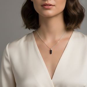 Black Onyx Bullet Shape Pendant <b>Silver</b> Plated Sterling <b>Silver</b> <b>Chain</b> Necklace Trendy for Engagement Wedding or Party - Product Image 4