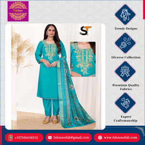 Ropa india tradicional de calidad superior, secuencia de bordado de seda romana pesada, trabajo Kurti Pant Dupatta Set para clientes habituales de oficina - Product Image 5