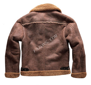Veste d'aviateur en cuir véritable de mouton, style pilote, effet vieilli, avec doublure chaude en fourrure Sherpa, pour l'hiver - Product Image 5