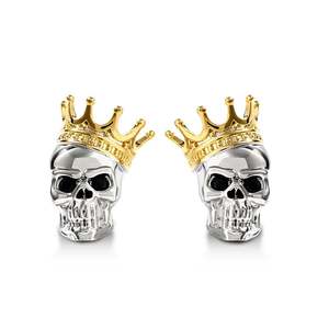Jeulia Sterling Silver Skull <b>King</b> <b>Crown</b> Earrings with Diamond and Pearl - Product Image 1