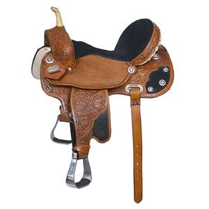 Selle de baril de cheval Western en cuir véritable brun fleuri 10 "-16" avec conchos argentés pour l'équitation - Product Image 4