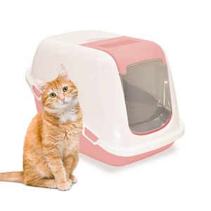 Spaziosa lettiera per gatti chiusa resistente agli odori con coperchio 39x57x41cm disponibile in bianco rosa verde - Product Image 1
