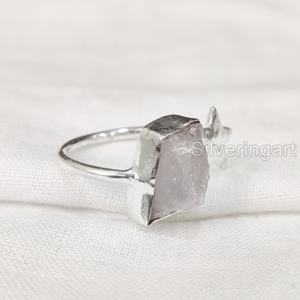 Joyería de piedra áspera, anillo para mujer, piedra preciosa de cuarzo rosa crudo Natural, piedra natal de abril, estrella, anillo ajustable, anillo de Plata de Ley 925 - Product Image 3