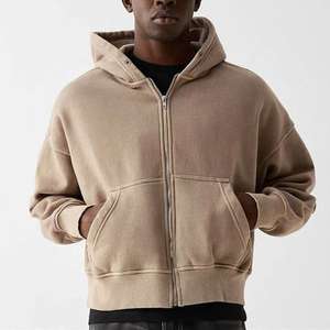 Invierno peso pesado de gran tamaño Boxy Zip up personalizar cremallera Crop Hoodie hombres Drop Shoulder Street wear hombres sudaderas con capucha y sudaderas - Product Image 1