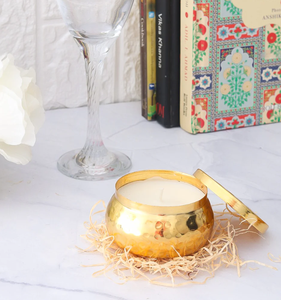 Premium Quality Golden Handmade Metal Hammered Jar Candle With Lid Best Price Candle Making Container From India - Product Image 5