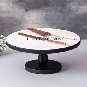 Soporte de pastel hecho de mármol con color blanco y negro Diseño agradable Soporte de exhibición de mesa Decoración Servir artículos Fiestas y bodas - Product Image 1
