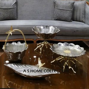 Ensemble de 3 collations artisanales en métal et aluminium, bol de service à fleurs fini or et argent pour la décoration intérieure - Product Image 1