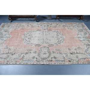Alfombra de 5.6x9.7 pies, alfombra turca vintage, alfombra de lana con motivos de plantas y árboles en rosa y gris. - Product Image 3