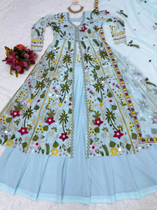 Vestido Anarkali de diseñador para mujer, vestido informal hasta el suelo para festivales y fiestas indias, cintura Natural - Product Image 6