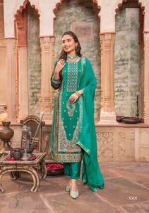 Dhwaja Export Pure Natural Crepe Jacquard avec Position Print Silk and Chino Dupatta Kurtis Set India & Pakistan Ethnic In-Stock - Product Image 3