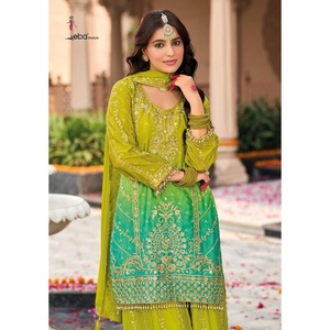 Nouveau Designer Chinon Traditionnel avec Imprimé Numérique Kurti Palazzo Dentelle Travail Chinon Broderie Travail Dupatta De Maruti Mode - Product Image 1