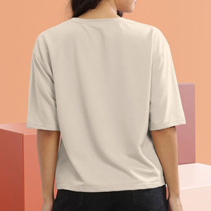 T-shirt pour femme en coton de haute qualité, col rond, respirant, décontracté, streetwear d'été, avec impression de logo personnalisé, uni - Product Image 4