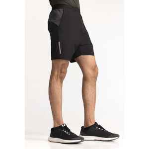Shorts de sport noirs 100 % polyester avec taille élastique AW-SHT23-030, shorts texturés, décoration logo, motif uni, style sportif - Product Image 4