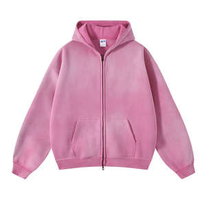 Sudaderas con capucha con cremallera de logotipo y color personalizado, sudadera con cremallera de estilo cuadrado con estampado desteñido al sol, ropa de calle lavada con ácido, sudadera con cremallera - Product Image 4