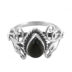 925 Silver <b>Black</b> Onyx Teardrop <b>Ring</b> Vintage Gemstone Jewelry Unisex Everyday Wear Brand a Rajasthan - Product Image 3