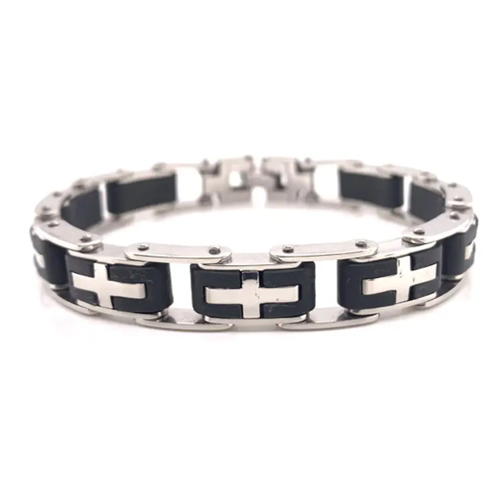 Wholesale Jewelry Top Grade Stainless Steel And Silver Plated Cross Bike Chain Bracelet for Men Premium Quality