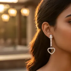 925 Silver Heart Drop <b>Earrings</b> with Cubic Zirconia Fashionable Women's Jewelry - Product Image 1