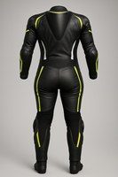 Traje de Motociclismo de Cuero Unisex, Manga Larga, Tallas Grandes, Transpirable, Resistente al Viento, Negro con Detalles Amarillo Neón, Protección CE
