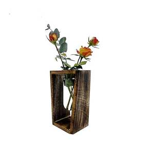 Jarrón de madera y vidrio hecho a mano con diseño rústico, ideal para flores frescas, decoración moderna para mesa de hogar, centro de mesa minimalista para interiores. - Product Image 3