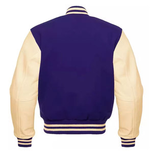 Veste universitaire en laine vintage personnalisable pour hommes, OEM, manches en cuir personnalisées avec col montant, motif patchwork brodé - Product Image 5