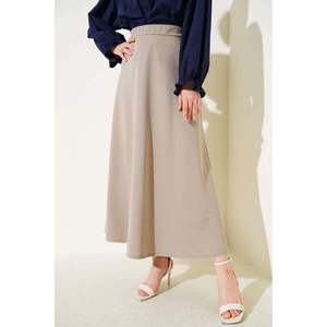 <b>Elastic</b> <b>Waist</b> Basic Bell <b>Skirt</b> Latte - Product Image 1