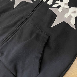 Sweat à capuche surdimensionné lavé à l'acide avec patch de broderie en détresse personnalisé 400gsm poids lourd délavé Vintage Boxy Sweat à capuche zippé pour hommes - Product Image 2