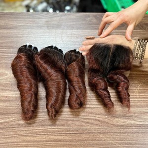Top bán glueless Tóc Giả Việt Nguyên tóc dệt bó <span class=keywords><strong>bouncy</strong></span> Curl phần mở rộng tóc người với ren đóng cửa Bộ tóc giả ren phía trước - Product Image 2