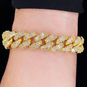 14K Or Hip Hop 3D Baguette Cubain Lien Bracelet À La Mode Bijoux En Or Blanc et Rose avec Diamants Naturels Bracelets Type - Product Image 6