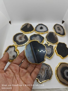 Black Agate <b>Coaster</b> <b>Gold</b> Plated Polished Large small size Natural <b>Coaster</b> Stone Agate Slices used for home decor By Rais Agate - Product Image 3