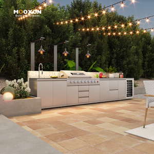 Cucina Esterna Completa in Acciaio Inox, Set BBQ Autoportante con Isola e Rivestimento in Pietra - Product Image 5