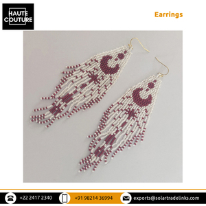 Pendientes de borlas de Luna granate media luna de 12cm de largo hechos a mano fabricante de origen indio para mujer - Product Image 3