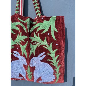 Bolsos Bordados de Conejo al por Mayor, Bolsos Grandes de Terciopelo Hechos a Mano, Bolsos de Viaje Boho para Mujer, Bolsillo Interior, Bolsos de Compras Suzani - Product Image 2