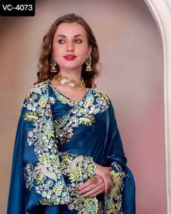 Nouveau concepteur femmes portent fantaisie mariage et Festival porter lourd Fauz Georgette Saree avec broderie travail vêtements de mariage Saree - Product Image 4