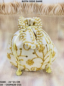 Sac Potli en tissu Batwa brodé à la main indien, motif de pièces de monnaie tendance, multicolore, Craftstages International - Product Image 4
