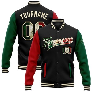 Veste bomber vintage à deux tons, à fermeture éclair intégrale, avec inscription varsity, en tissu olive, à motif drapeau américain, décontractée, pour l'hiver, vente en gros directe de l'industrie - Product Image 2