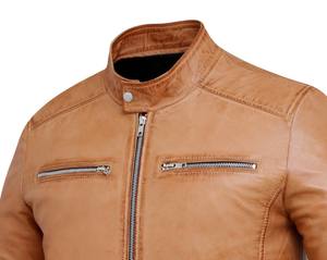 High Street 100% แจ็คเก็ตหนังแท้แบบสลิมฟิตระบายอากาศได้ดีบุซาตินมีซิปคอตั้งตั้งตั้ง - Product Image 3