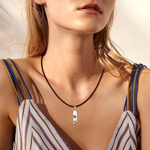 Colliers en acier inoxydable pour planche de surf, collier Tabla De Surf, bijoux sur le thème de l'océan, colliers de surf, colliers en cuir noir pour hommes - Product Image 3