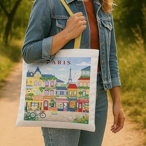 Bolsa de tela de algodón con logo de la ciudad de París, Francia, impreso en la bolsa, la mejor opción para regalo, para empacar, uso diario, estilo de vida en el hogar - Product Image 2