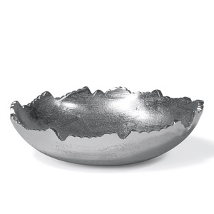 Cuenco redondo de metal plateado con acento para decoración del hogar moderno hecho a mano con diseño de borde para centro de mesa de comedor y exhibición - Product Image 1