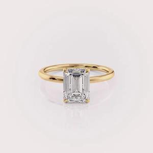 IGI Certified Emerald Shape Lab Created Diamond Engagement <b>Ring</b> 9K Rose / Yellow & White Gold Hidden Halo Bridal <b>Ring</b> - Product Image 1
